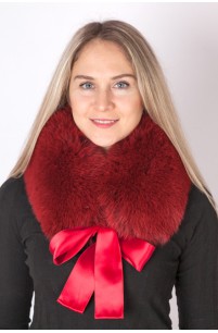 Red-cherry fox fur collar-neck warmer